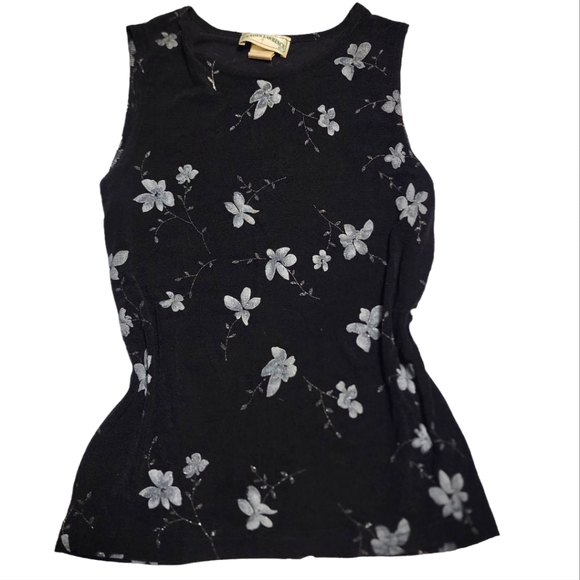 Vintage Womens Frazier Lawrence Y2K Black and Floral Tank Top Size Small - Picture 1 of 8
